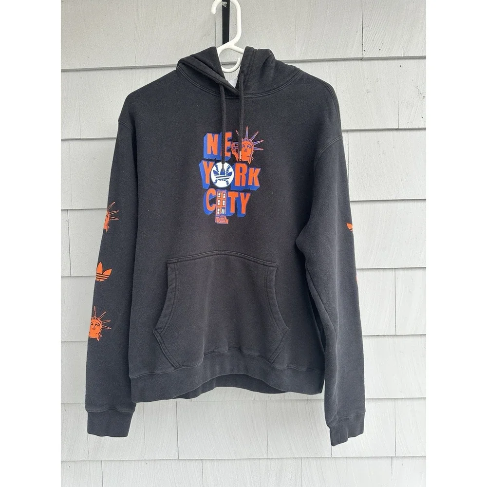 Adidas Originals NYC Graphic‎ Hoodie Black Orange Blue Mens Medium Streetwear